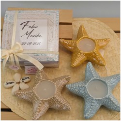 Bomboniera Tema Mare Candela Stella marina Gialla Azzurra e sabbia