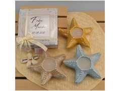 Bomboniera Tema Mare Candela Stella marina Gialla Azzurra e sabbia