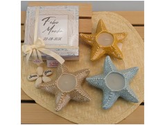 Bomboniera Tema Mare Candela Stella marina Gialla Azzurra e sabbia