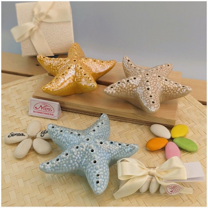 Bomboniere tema Mare Lampade led Stelle Marine Gialle azzurre Sabbia