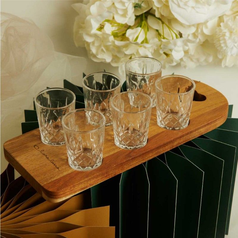 Vassoio in Acacia con 6 bicchierini di Claraluna