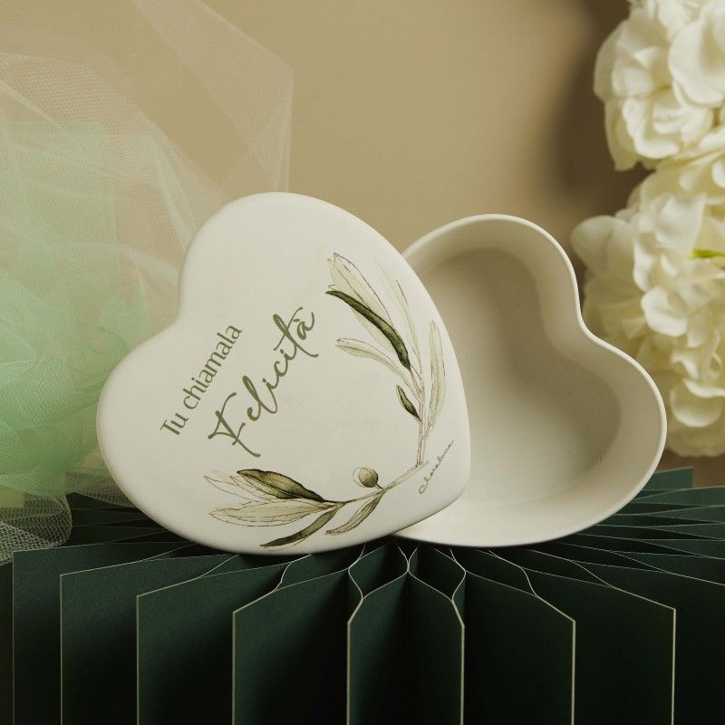 Scatola a Cuore con decoro olivo