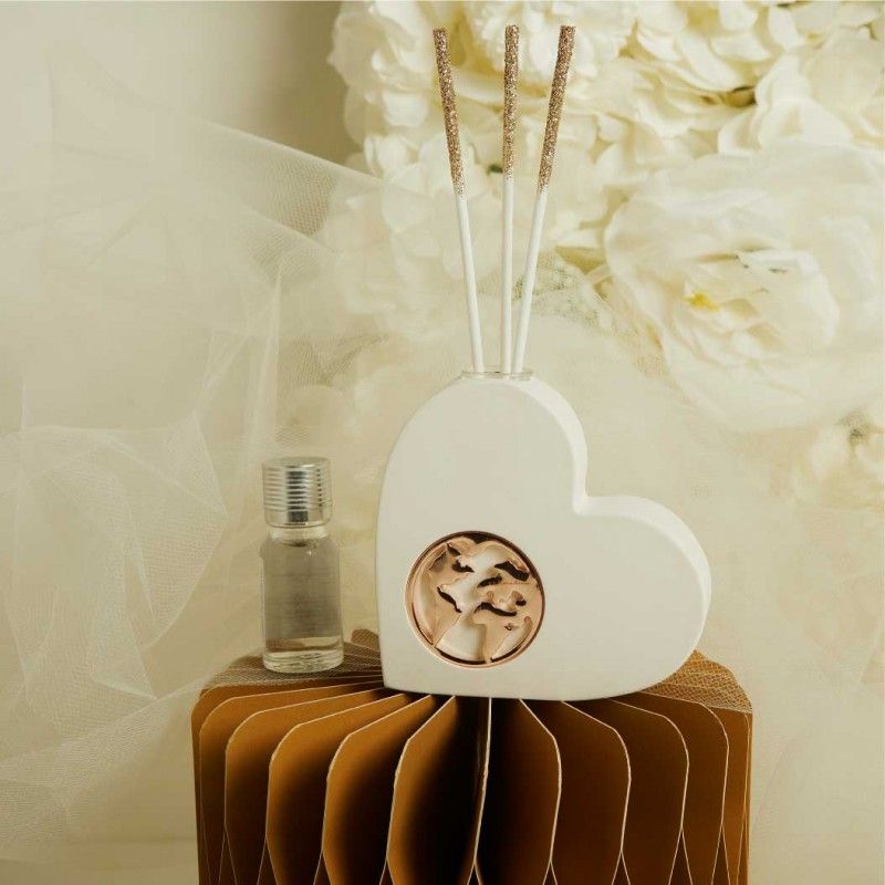 Profumatore a Cuore con Mappamondo oro rosa