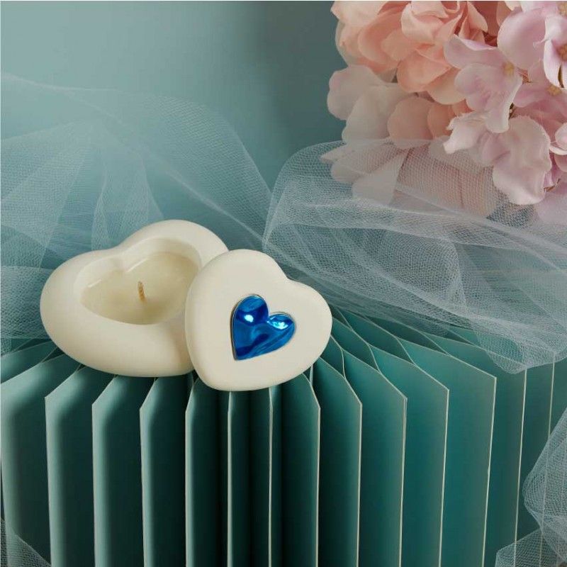 Candela Bomboniera con Cuore Azzurro