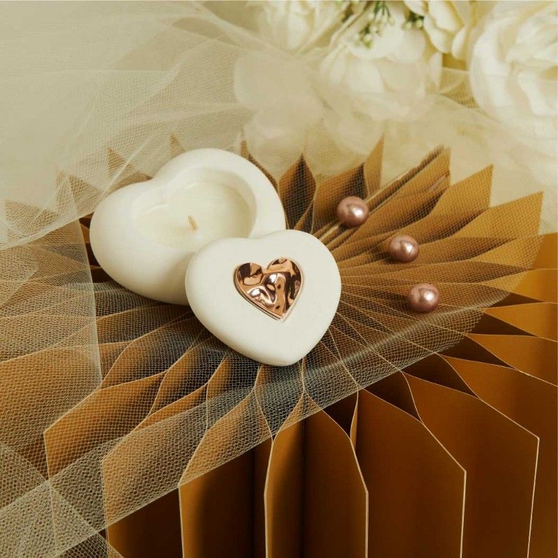 Candela Bomboniera con Cuore Oro Rosa