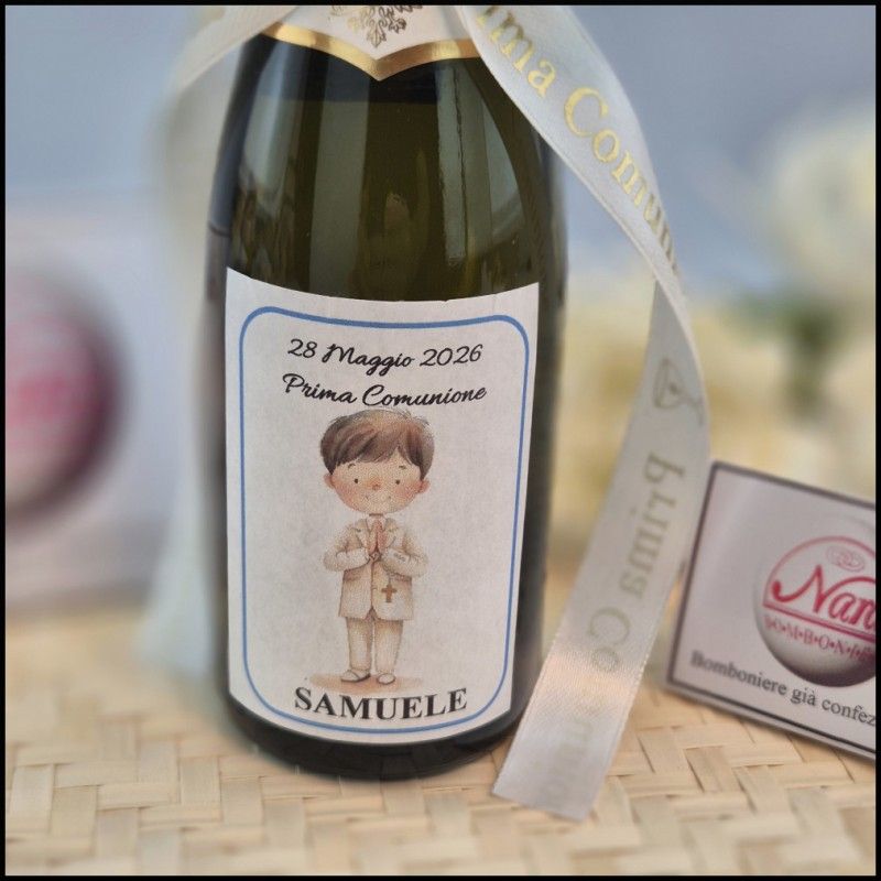 Mini Bomboniere Prosecco Con Bimbo che fa la comunione