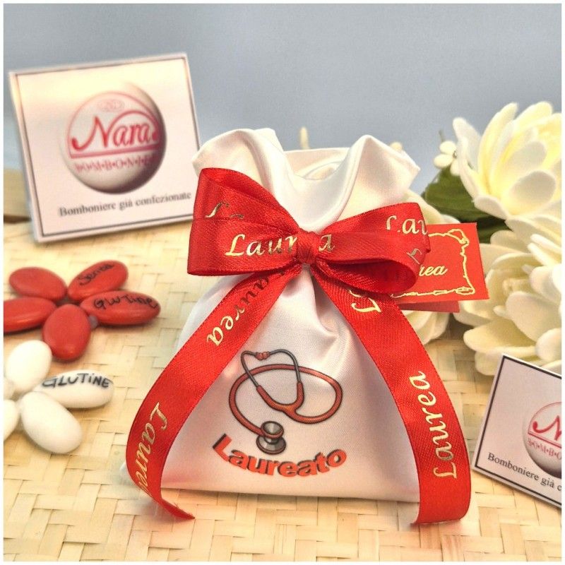 Bomboniera Laurea in Medicina sacchettino con fonendoscopio