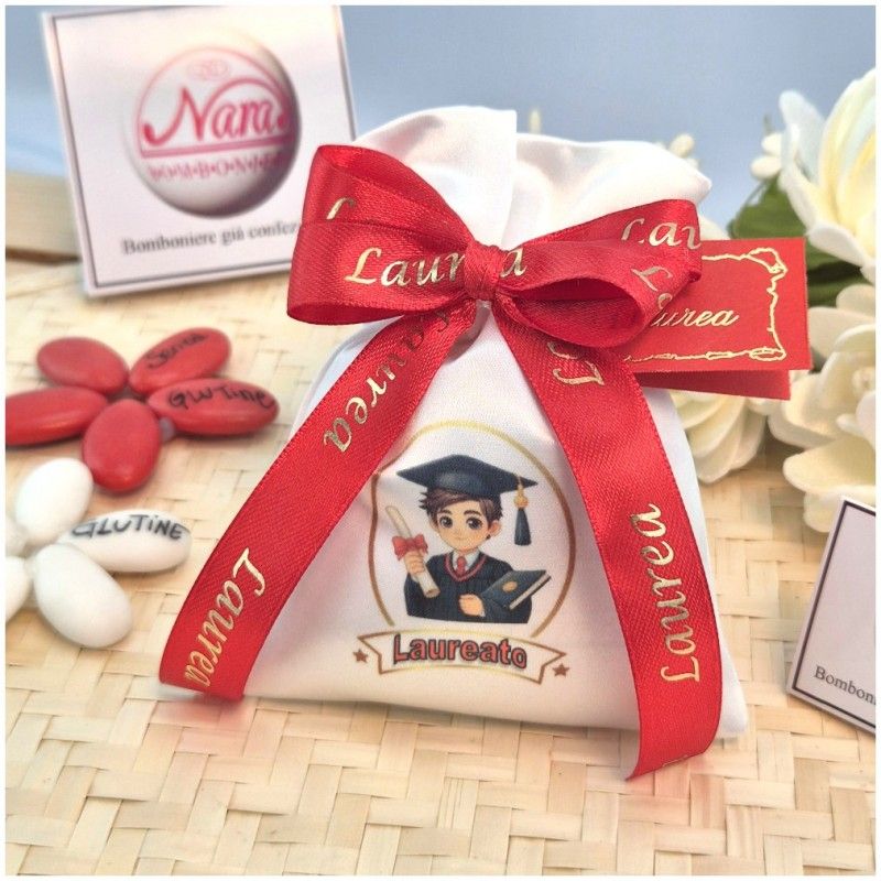Bomboniera laurea sacchettino personalizzato con laureato
