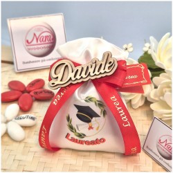 Sacchettino bomboniera con corona d'alloro e cappello