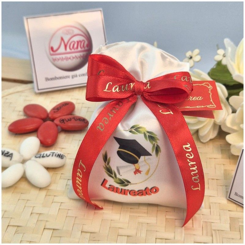 Sacchettino bomboniera con corona d'alloro e cappello