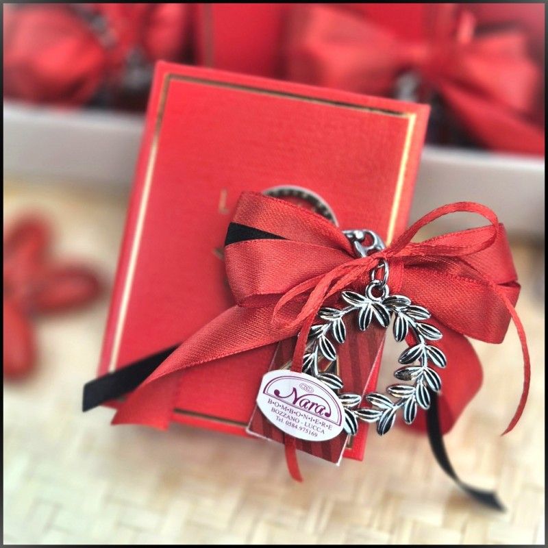 Portachiavi corona alloro da Laurea su scatolina