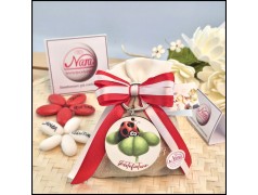 Bomboniera Cresima Sacchettino ricamato con portachiavi coccinella