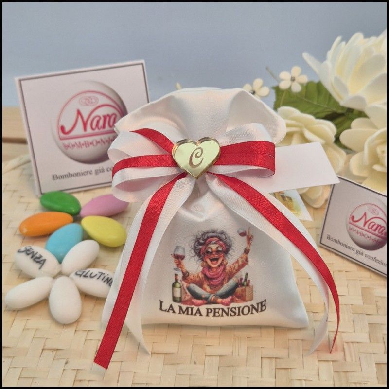 Bomboniera Pensione Maestra sacchettino personalizzato