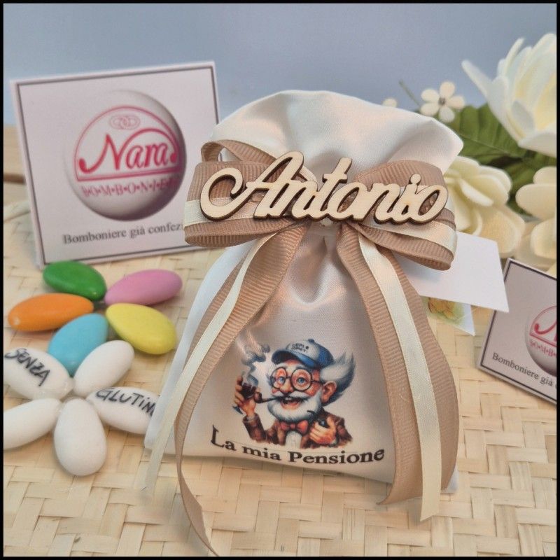Bomboniera Pensione Mastro artigiano Sacchettino con nome