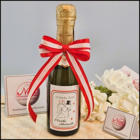 Bomboniera Matrimonio Mini Prosecco personalizzato con Sposini Stilizzati