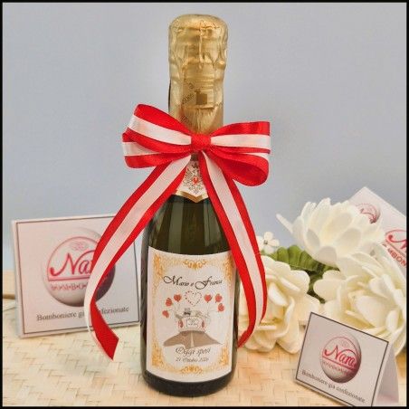 Mini Bomboniere Prosecco con Sposini Su macchinina