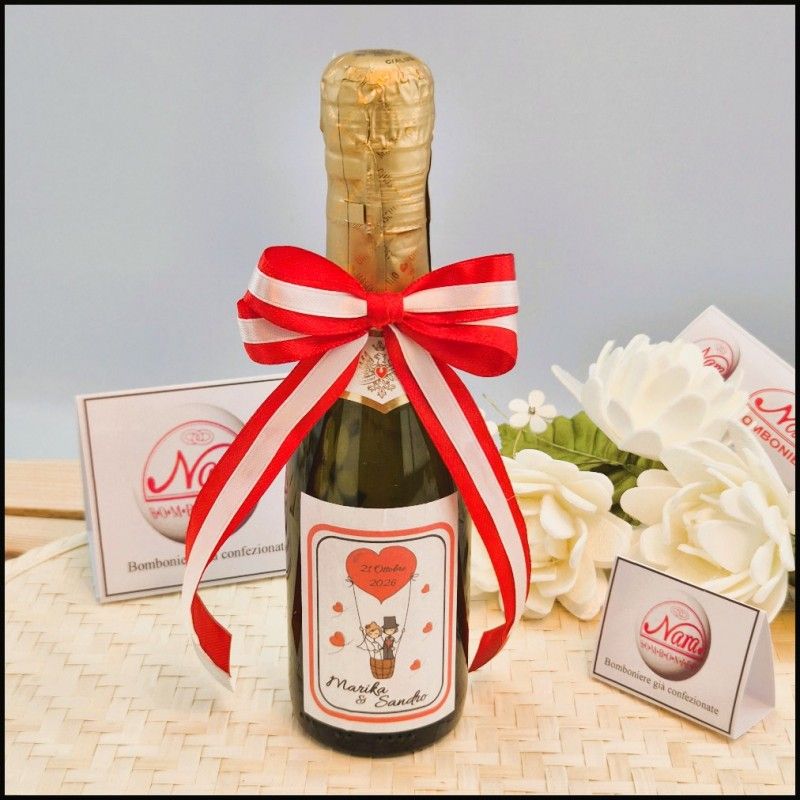 Mini Bomboniere Prosecco con Sposini Su Mongolfiera