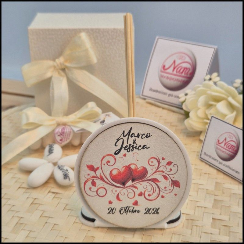 Profumatore Personalizzato per matrimonio con due cuori rossi
