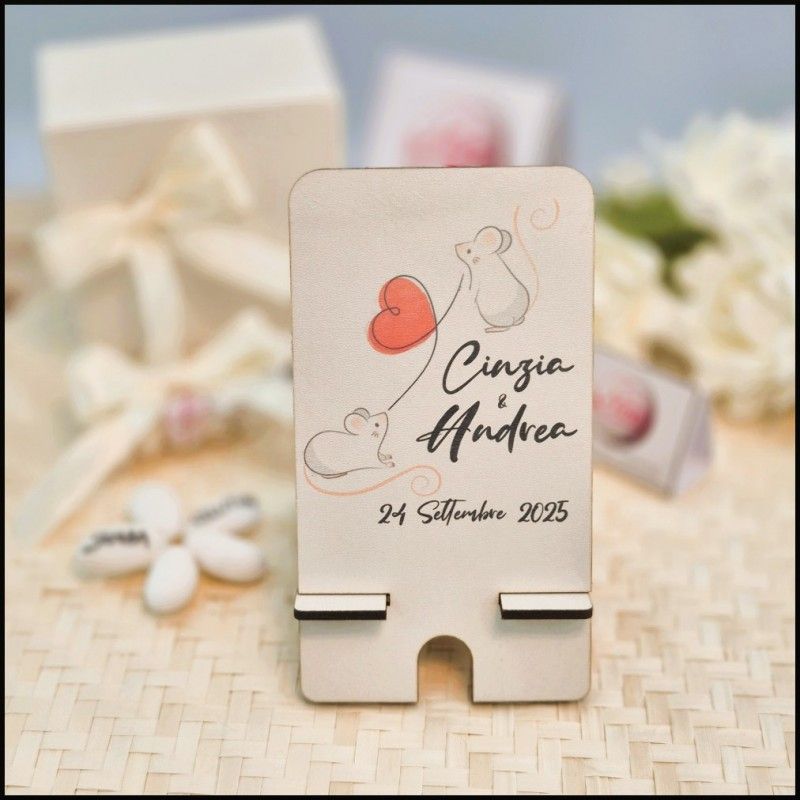 Porta cellulare Personalizzato da matrimonio con due topolini