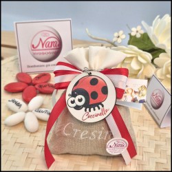 Bomboniera Cresima Sacchettino naturale con portachiavi coccinella