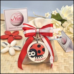 Bomboniera Cresima Sacchettino naturale con portachiavi coccinella