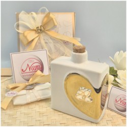 Bomboniera Nozze oro Oliere Con Cuore e placchetta