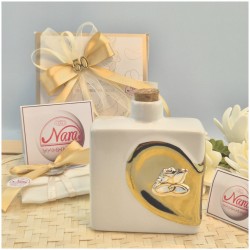 Bomboniera Nozze oro Oliere Con Cuore e placchetta