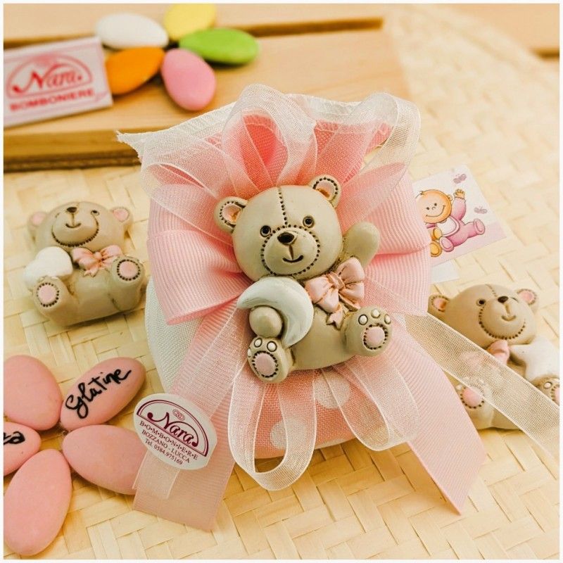 Bomboniera Battesimo bimba Calamita Orsetto rosa