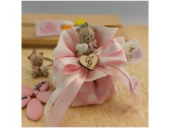 Bomboniera Battesimo Bambina Portachiavi Orsetto rosa con cuore personalizzato