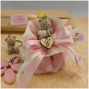 Bomboniera Battesimo Bambina Portachiavi Orsetto rosa con cuore personalizzato