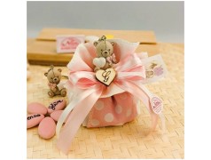 Bomboniera Battesimo Bambina Portachiavi Orsetto rosa con cuore personalizzato