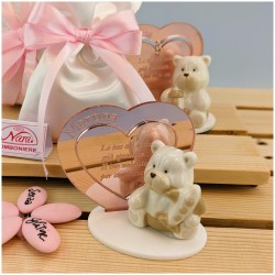 Bomboniera Battesimo Orsetto in porcellana con cuore personalizzato
