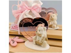 Bomboniera Battesimo Orsetto in porcellana con cuore personalizzato