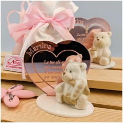 Bomboniera Battesimo Orsetto in porcellana con cuore personalizzato