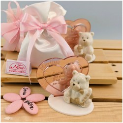 Bomboniera Battesimo Orsetto in porcellana con cuore personalizzato