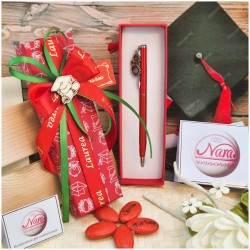 Bomboniera Laurea Ingegneria Meccanica Penna Rossa con ingranaggi