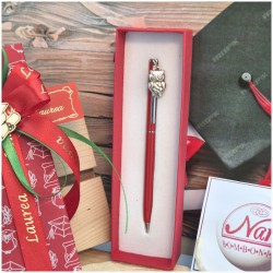 Bomboniera Laurea Penna Rossa con Applicazione Gufo Laureato