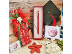 Bomboniera Laurea Medicina e Farmacia Penna Rossa con Ciondolo Caduceo