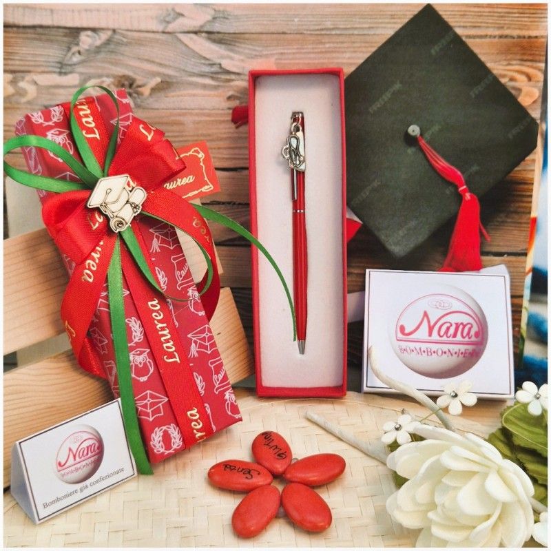 Bomboniera Laurea Medicina e Veterinaria Penna Rossa con Fonendoscopio