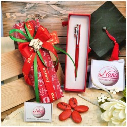 Bomboniera Laurea Biologia e Biotecnologie Penna Rossa con Microscopio