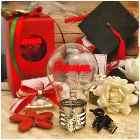 Bomboniera Laurea Lampada Led "Idea Brillante" con Corona d'Alloro