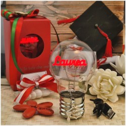 Bomboniera Laurea Lampada Led Scritta Luminosa con Ciondolo Tocco