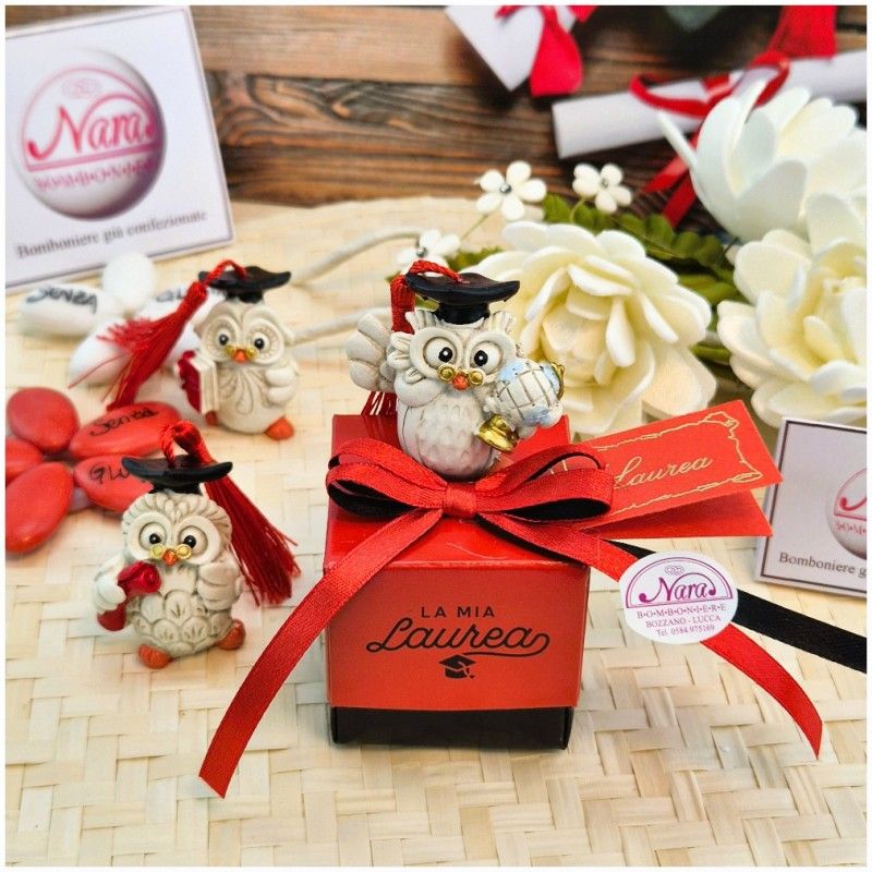 Bomboniera Laurea Gufetti Portafortuna Assortiti (Mappamondo, Libro, Pergamena)