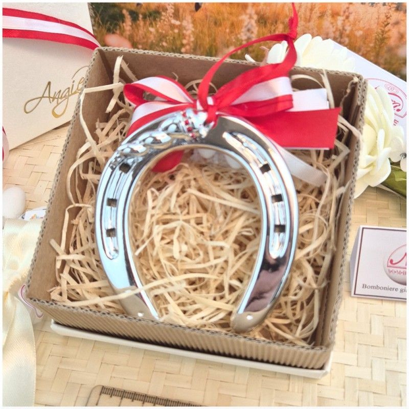 Bomboniera Tema Cavallo Ferro di Cavallo Argentato (Nastri Personalizzabili) ingrandimento