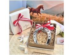 Bomboniera Tema Cavallo Ferro di Cavallo Argentato (Nastri Personalizzabili)