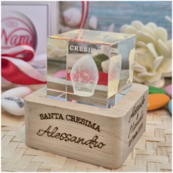 Bomboniera Cresima Lampada Cubo 3D Mitria - Base Led e Incisione Nome INCLUSA