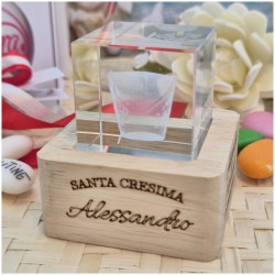 Bomboniera Cresima Lampada Cubo 3D Mitria - Base Led e Incisione Nome INCLUSA