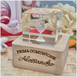 Bomboniera Comunione Lampada Cubo 3D Calice - Base Led e Incisione Nome INCLUSA