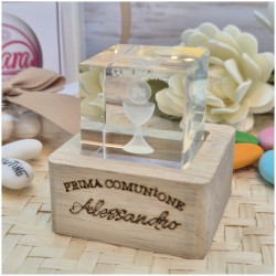 Bomboniera Comunione Lampada Cubo 3D Calice - Base Led e Incisione Nome INCLUSA