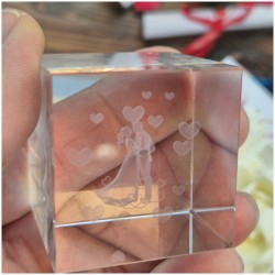 Bomboniera Matrimonio Lampada Cubo 3D Sposi - Base Led e Incisione Nome INCLUSA